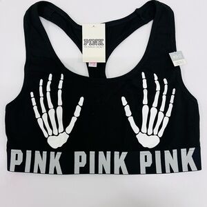 Victorias Secret Pink Halloween Skeleton Hands Sports Bra Medium NEW